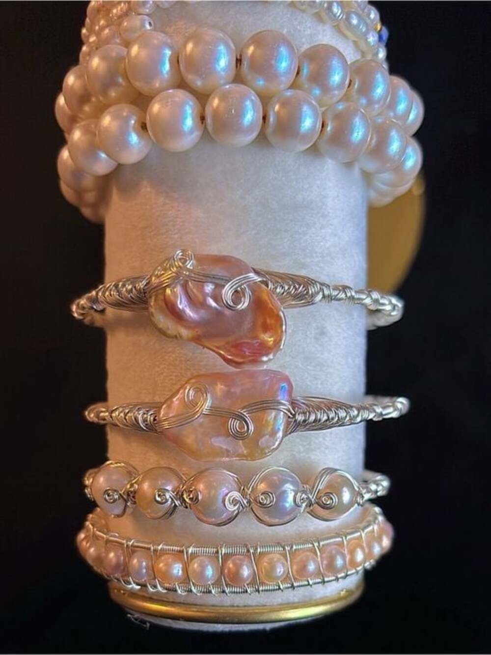 Handcrafted Pearl and Wire Wrap Bracelets - Nickel Free - Hypoallergenic